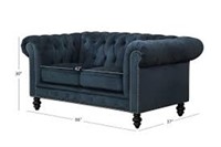 ABBYSON VELVET CHESTERFIELD LOVESEAT-NAVY BLUE