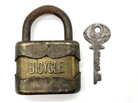 Vintage Bicycle Lock With Key - lock is 3” x