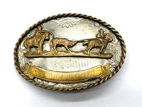 ‘German Silver’ Marked Roping Belt Buckle 3.25”