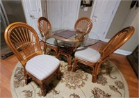 GLASS TOP WICKER RATTAN TABLE AND 4 CHAIRS