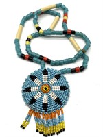 Beaded Necklace with Pendant 
- pendant 3” x