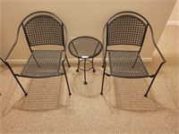 METAL OUTDOOR TABLE AND 2 ARM CHAIRS
