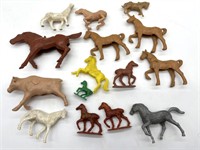 Vintage Plastic Toy Horses and Cow 7” x 4” and