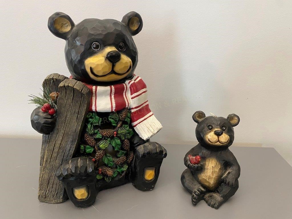 2 Carved Bear Statues