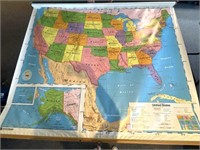 Vintage Retractable School US World Map 68”