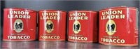 4 Large Antique Union Leader Tins (2 Have Tobacco