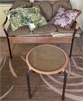 V - RATTAN SETTEE W/ TOSS PILLOWS & SMALL TABLE (P