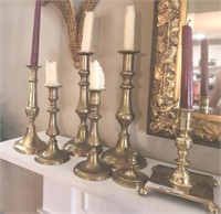 GROUP OF BRASS CANDLE STICK HOLDERS