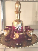 RUBY GLASS CORDIAL SET WITH DECANTER