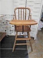 Vintage Wood High Chair with Tray