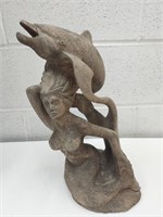 Signed Wood Carved Mermaid 15" H See Pictures