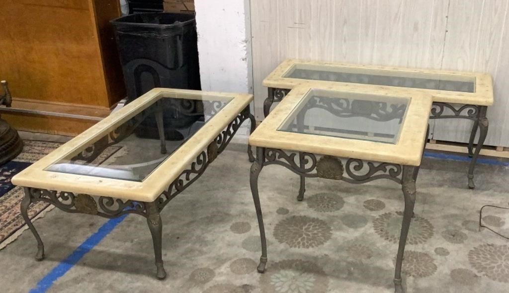 3 Matching Metal & Glass Living room Tables