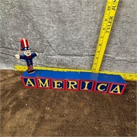 Patriotic "America" Wood Block Decoration