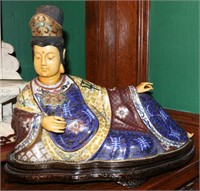 A 20TH CENTURY CHINESE CLOISONNE RECLINING GUANYIN