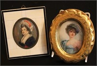 TWO MINIATURE HAND PAINTED PORTRAITS CIRCA 1900