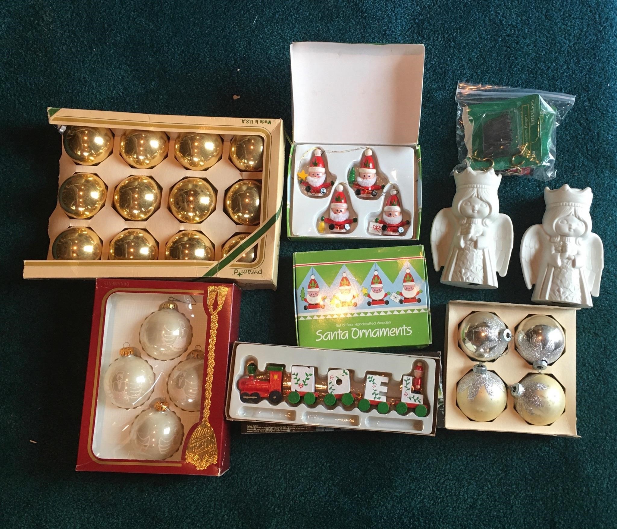 Christmas Ornaments and 2 Ceramic Angels
