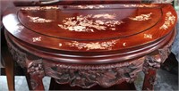 A CHINESE CARVED ROSEWOOD DEMILUNE STAND w/INLAY