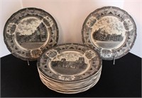 TWELVE SPODE PLATES PICTURING UNIVERSITY OF CHICAG