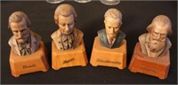 FOUR REUGE MUSIC BOX BUSTS OF FAMOUS COMPOSERS