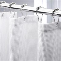 AmazerBath White Shower Curtain Fabric, Waffle