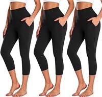 3 Pack Capri Leggings for Women with Pockets-High