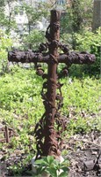 A 19TH CENTURY 47-INCH CAST IRON CROSS WITH ROSES