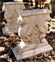 MARBLE GARDEN SEAT SUPPORTS WITH FIGURAL GRIFFINS