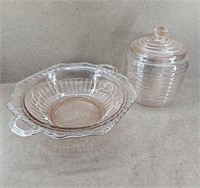 Vtg Pink Deppression Glass Bowl & Jar