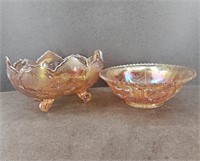 2pc. Vtg Marigold Carnival Glass Bowls