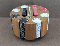 Vtg Wooden Spinning Card & Poker Chip Holder