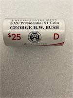 US Mint 2020D $25 roll George Bush $1coins