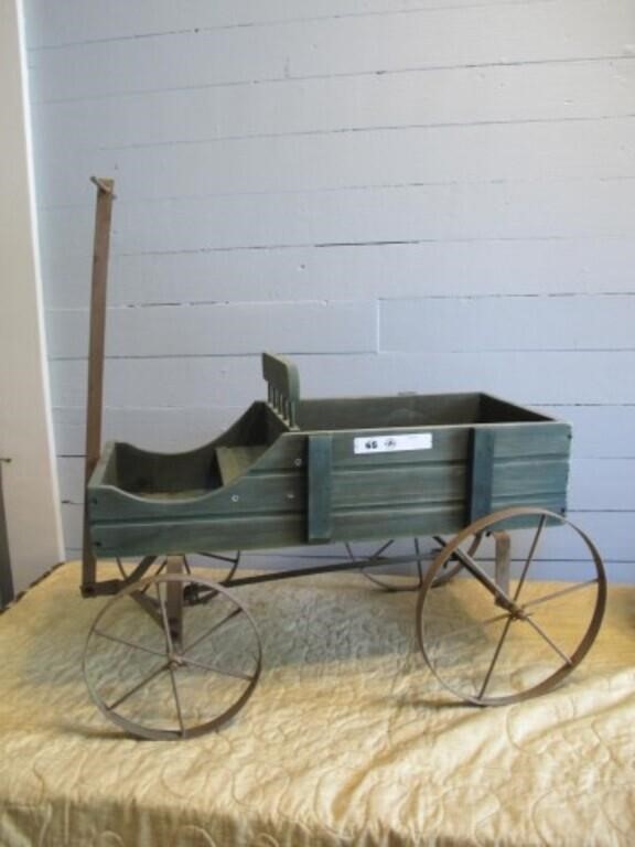 GREEN WAGON 24"L NOT OLD, GREAT DECOR
