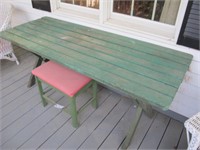 GREEN PICNIC TABLE & BENCH