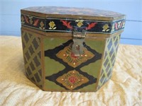 EARLY HAND PAINTED OCTAGON WOODEN BOX