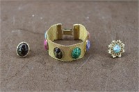 Vtg Sarah Coventry Colored Stones Bracelet & Rings