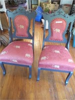 2 PC VICTORIAN SIDE CCHAIRS W/ LEAPORDS PRINT