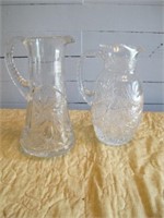 LOT OF 2 CRYSTAL PITCHERS, TALLEST IS 9.5", ALL CL