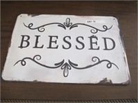 METAL SIGN EMBOSSED "BLESSED" 18"X12"