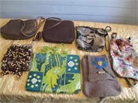 7 PC LOT OF PURSES, 2 HAND BEADED & 1 IS WOOL