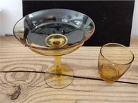 5 Vintage Amber Glass