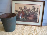 FRAMED GROUSE PICTURE & EARLY SAP BUCKET