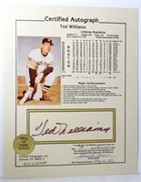TED WILLIAMS AUTOGRAPH AMERICAN SPORTS STAT SHEET