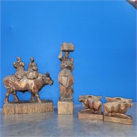 (2) Large Vintage Hand Carved Figures and Bookends