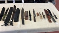 Assorted Hunting Knives & Machetes