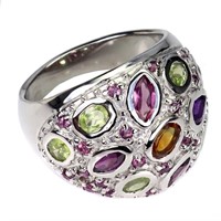 Natural Citrine Amethyst Peridot Rhodolite Ring