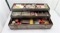 metal tackle box with assorted tackle