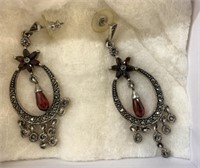 925 Vintage Marcasite & Garnet Crystal Earrings