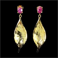 Natural Ruby & Golden Leaf Earrings