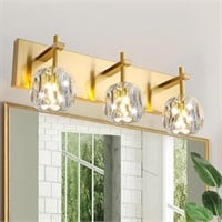 3 Light Crystal Bathroom Vanity Light, Gold
