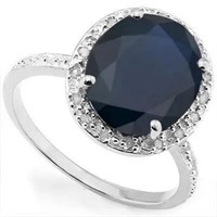 Natural Midnight Black Sapphire & Diamond Ring